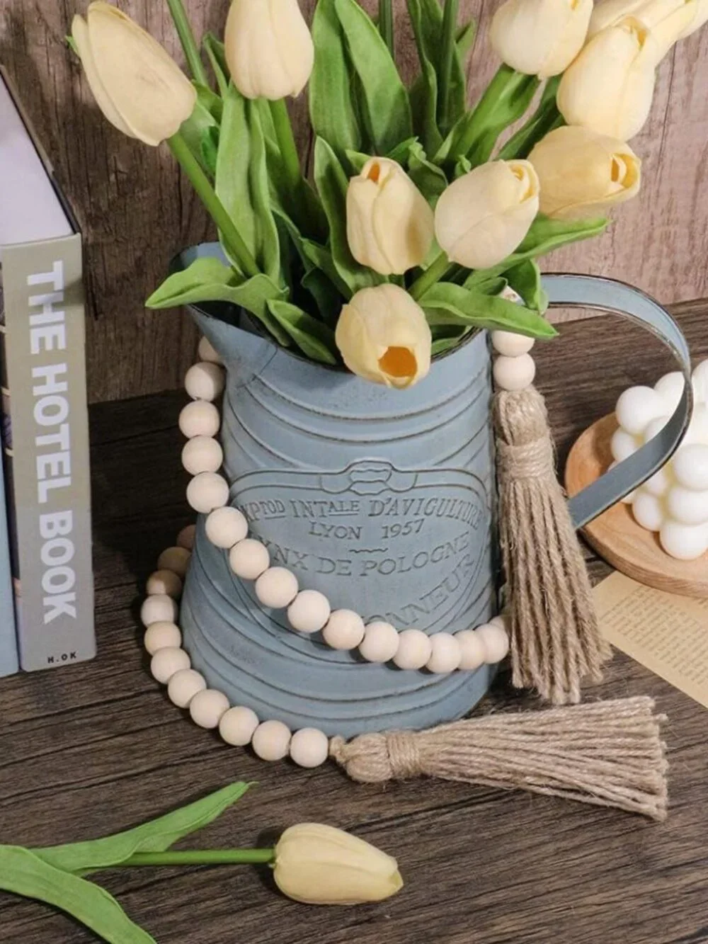 58in Farmhouse Beads Wood Bead Garland with Tassels Natural Wood, 58in/1Pcs - Picture 5 of 7